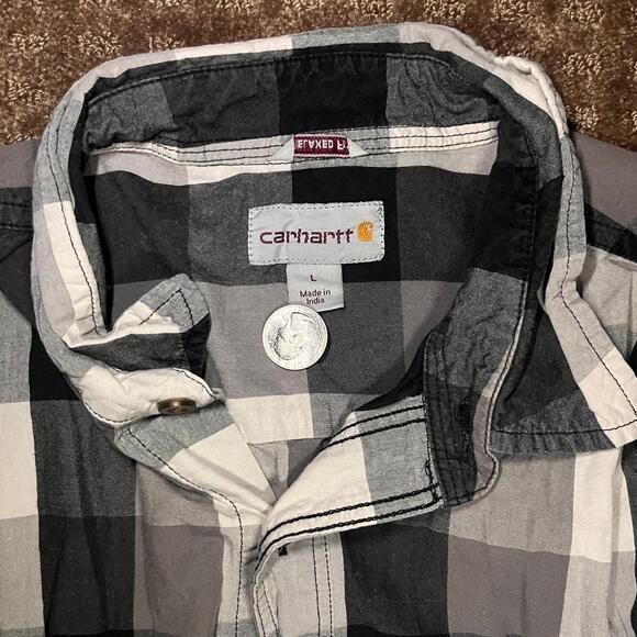 ⚫ Carhartt 🪵 Black & Gray Buffalo Plaid Short-Sleeve Button-Up – L - Picture 4 of 5